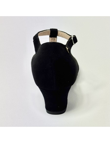 Scarpa da ballo donna ballo da sala liscio standard camoscio nero strass suola bufalo tacco 30 largo