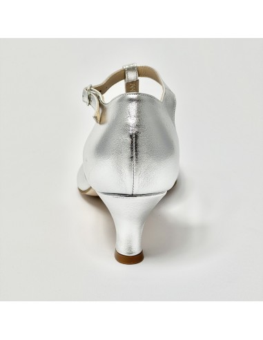 Scarpa a ballo donna ballo da sala liscio standard pelle argento strass suola cuoio pomiciato tacco 50 rocchetto