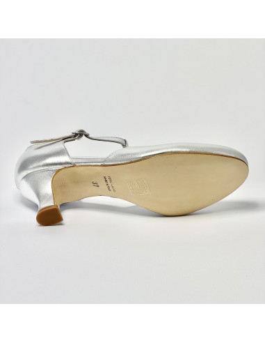 Scarpa a ballo donna ballo da sala liscio standard pelle argento strass suola cuoio pomiciato tacco 50 rocchetto