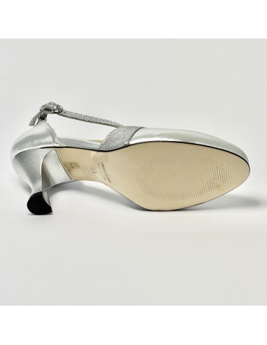 Scarpa da ballo donna ballo da sala liscio pelle argento glitter argento suola cuoio pomiciato tacco 70 rocchetto