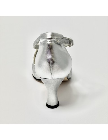 Scarpa da ballo donna ballo da sala liscio pelle argento glitter argento suola cuoio pomiciato tacco 70 rocchetto