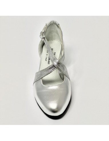 Scarpa da ballo donna ballo da sala liscio pelle argento glitter argento suola bufalo tacco 30 largo
