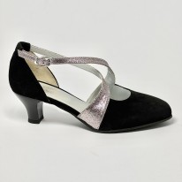Scarpa da ballo donna ballo da sala liscio camoscio nero glitter arcobaleno suola in bufalo tacco 50