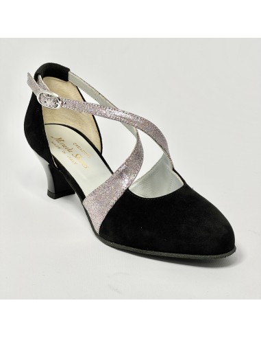 Scarpa da ballo donna ballo da sala liscio camoscio nero glitter arcobaleno suola in bufalo tacco 50