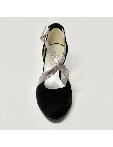 Scarpa da ballo donna ballo da sala liscio camoscio nero glitter arcobaleno suola in bufalo tacco 50