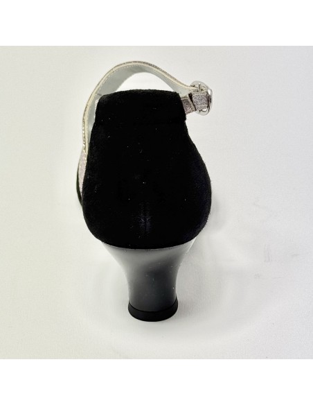 Scarpa da ballo donna ballo da sala liscio camoscio nero glitter arcobaleno suola in bufalo tacco 50