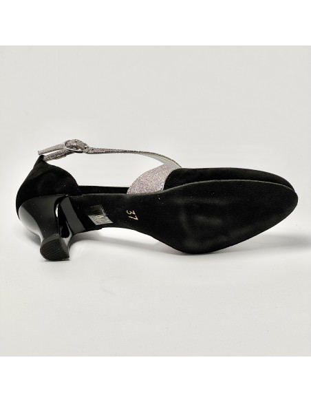 Scarpa da ballo donna ballo da sala liscio camoscio nero glitter arcobaleno suola in bufalo tacco 50