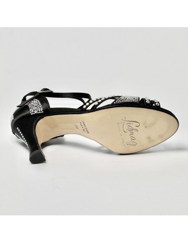 Scarpa da ballo donna latino americano ballo liscio da sala raso nero strass boreali suola cuoio tacco 70