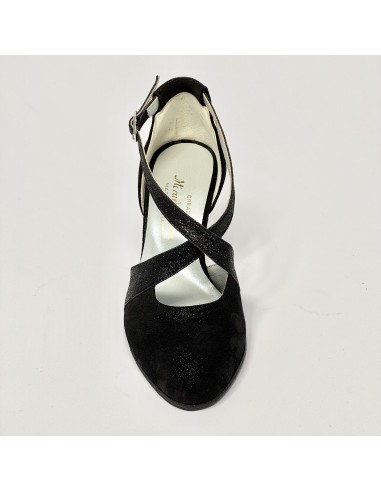 Scarpa da ballo donna ballo da sala liscio satinato polvere nero glitter nero suola bufalo tacco 70 rocchetto