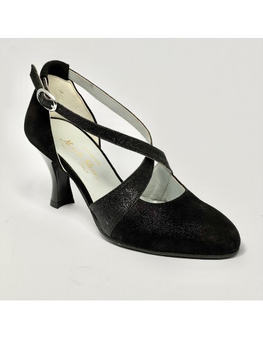 Scarpa da ballo donna ballo da sala liscio satinato polvere nero glitter nero suola bufalo tacco 70 rocchetto