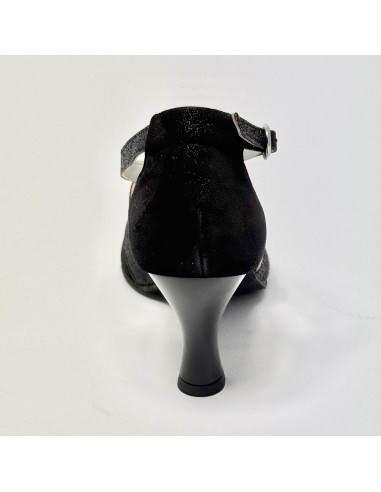 Scarpa da ballo donna ballo da sala liscio satinato polvere nero glitter nero suola bufalo tacco 70 rocchetto