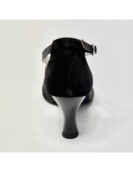 Scarpa da ballo donna ballo da sala liscio satinato polvere nero glitter nero suola bufalo tacco 70 rocchetto