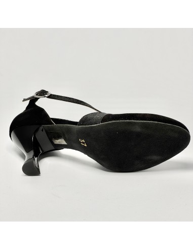 Scarpa da ballo donna ballo da sala liscio satinato polvere nero glitter nero suola bufalo tacco 70 rocchetto