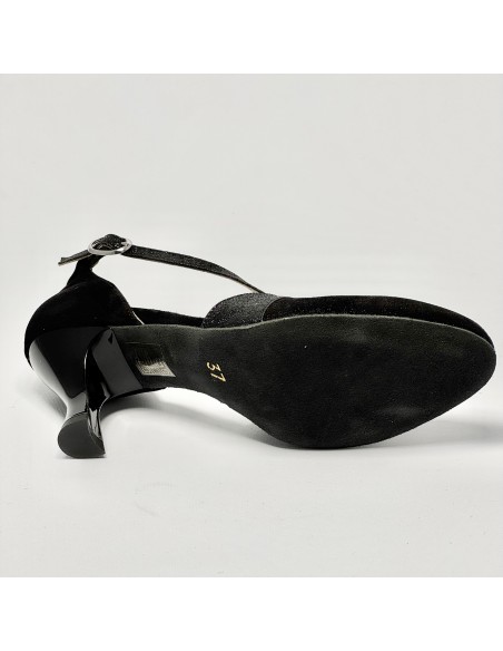 Scarpa da ballo donna ballo da sala liscio satinato polvere nero glitter nero suola bufalo tacco 70 rocchetto