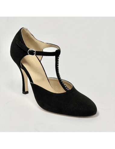 Scarpa da ballo donna ballo da sala liscio tango argentino camoscio nero strass suola cuoio tacco 90