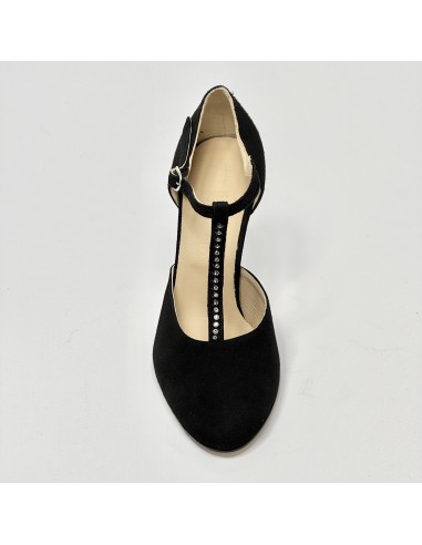 Scarpa da ballo donna ballo da sala liscio tango argentino camoscio nero strass suola cuoio tacco 90