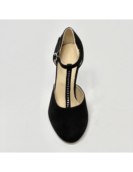 Scarpa da ballo donna ballo da sala liscio tango argentino camoscio nero strass suola cuoio tacco 90