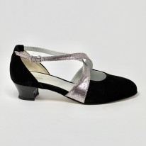 Scarpa da ballo donna ballo da sala liscio camoscio nero glitter arcobaleno suola cuoio pomiciato tacco 30