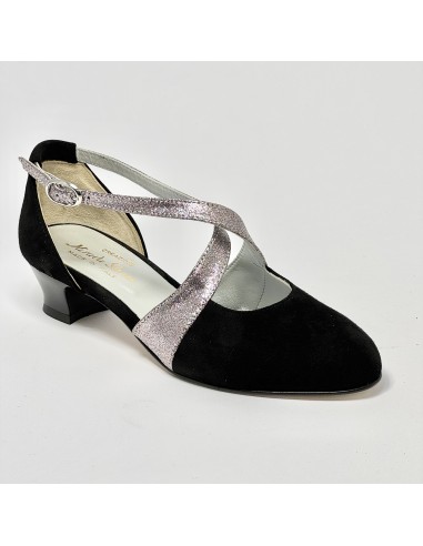 Scarpa da ballo donna ballo da sala liscio camoscio nero glitter arcobaleno suola cuoio pomiciato tacco 30