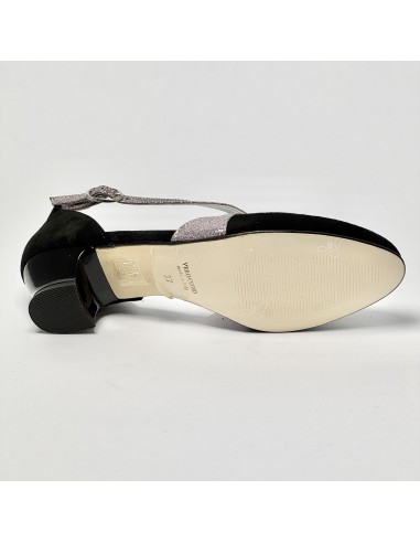 Scarpa da ballo donna ballo da sala liscio camoscio nero glitter arcobaleno suola cuoio pomiciato tacco 30