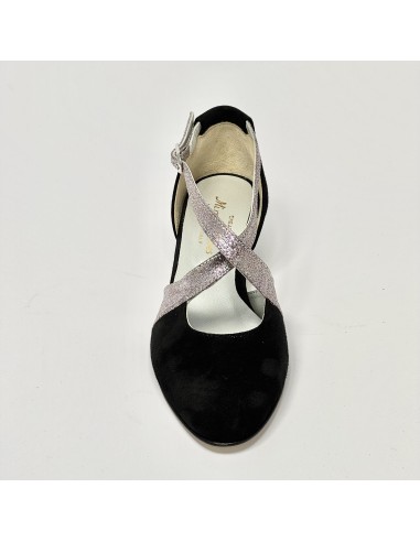 Scarpa da ballo donna ballo da sala liscio camoscio nero glitter arcobaleno suola cuoio pomiciato tacco 30