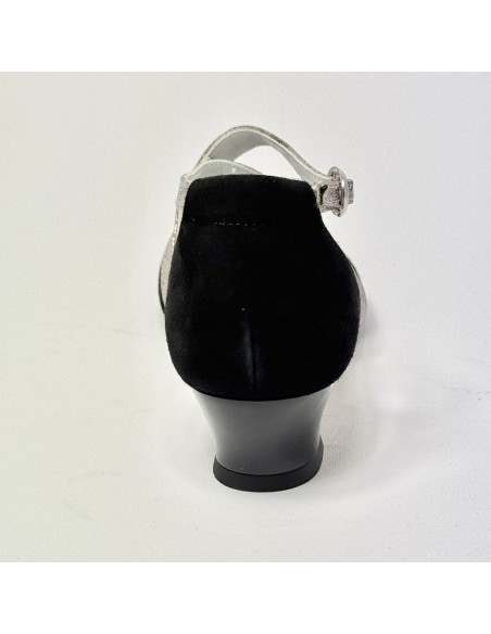 Scarpa da ballo donna ballo da sala liscio camoscio nero glitter arcobaleno suola cuoio pomiciato tacco 30