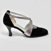 Scarpa da ballo donna ballo da sala liscio camoscio nero glitter arcobaleno suola bufalo tacco 70 rocchetto
