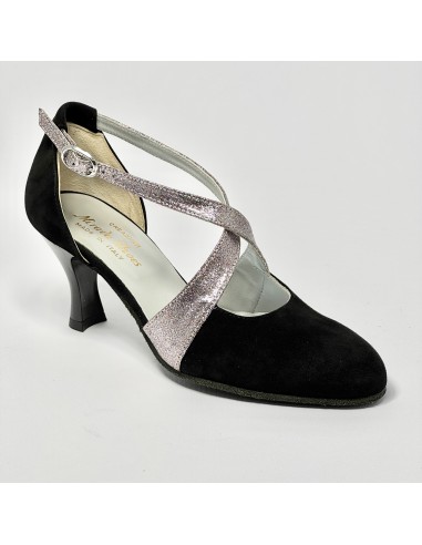 Scarpa da ballo donna ballo da sala liscio camoscio nero glitter arcobaleno suola bufalo tacco 70 rocchetto