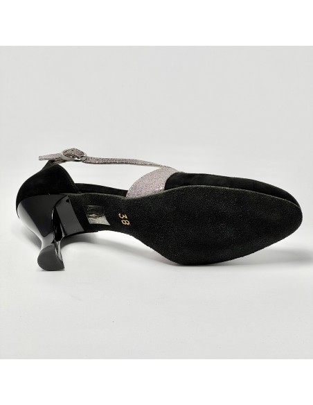 Scarpa da ballo donna ballo da sala liscio camoscio nero glitter arcobaleno suola bufalo tacco 70 rocchetto