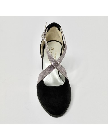 Scarpa da ballo donna ballo da sala liscio camoscio nero glitter arcobaleno suola bufalo tacco 70 rocchetto