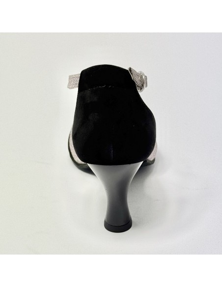 Scarpa da ballo donna ballo da sala liscio camoscio nero glitter arcobaleno suola bufalo tacco 70 rocchetto