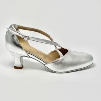 Scarpa da ballo donna ballo da sala liscio standard pelle argento suola bufalo tacco 50 rocchetto
