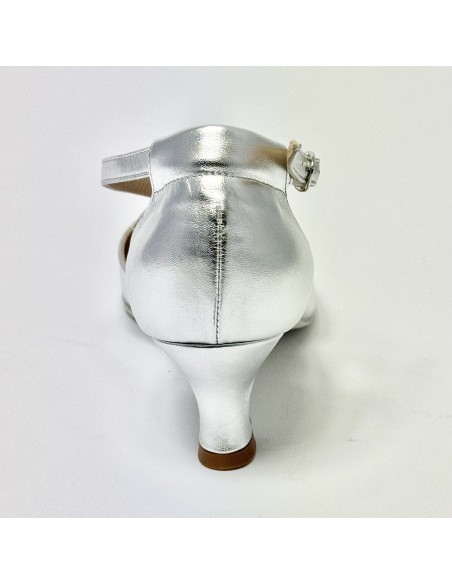 Scarpa da ballo donna ballo da sala liscio standard pelle argento suola bufalo tacco 50 rocchetto