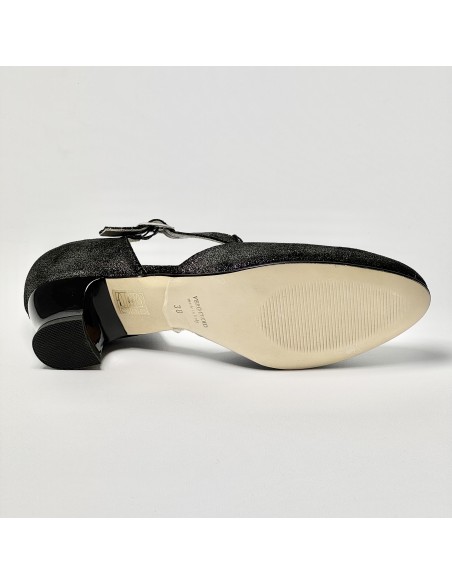 Scarpa da ballo donna ballo da sala liscio standard nabuk polvere argento suola cuoio pomiciato tacco 30 largo