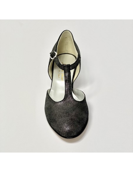Scarpa da ballo donna ballo da sala liscio standard nabuk polvere argento suola cuoio pomiciato tacco 30 largo