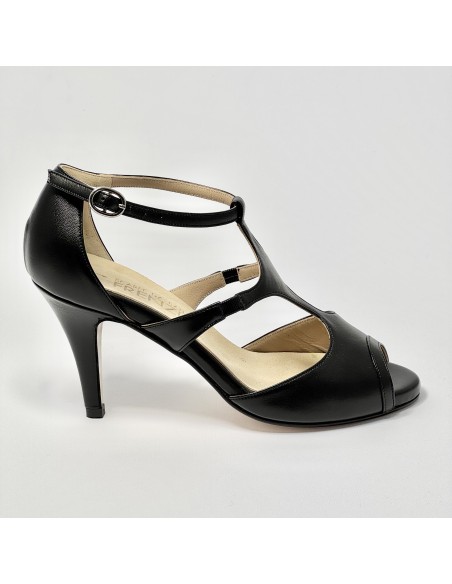 Scarpa da ballo donna tango argentino latino ballo da sala liscio pelle nera suola cuoio pomiciato tacco 80 stiletto