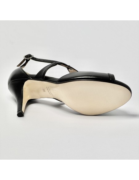 Scarpa da ballo donna tango argentino latino ballo da sala liscio pelle nera suola cuoio pomiciato tacco 80 stiletto