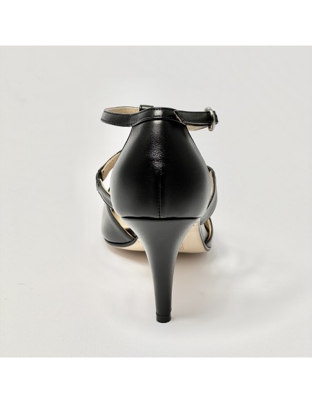 Scarpa da ballo donna tango argentino latino ballo da sala liscio pelle nera suola cuoio pomiciato tacco 80 stiletto