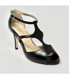 Scarpa da ballo donna tango argentino latino ballo da sala liscio pelle nera suola cuoio pomiciato tacco 80 stiletto