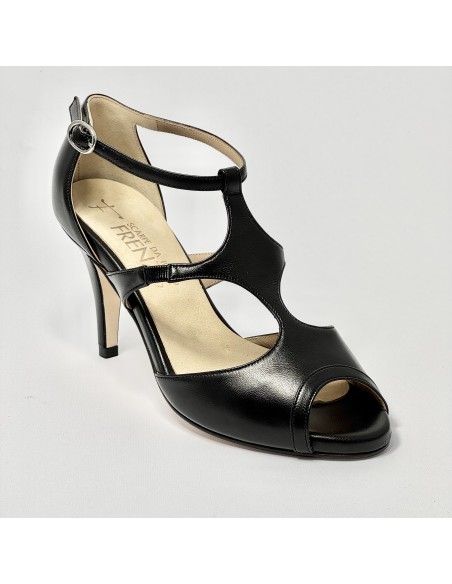 Scarpa da ballo donna tango argentino latino ballo da sala liscio pelle nera suola cuoio pomiciato tacco 80 stiletto