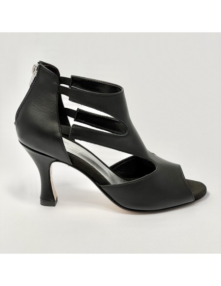 Scarpa da ballo donna latino americano ballo da sala liscio pelle nera suola cuoio tacco 80 rocchetto