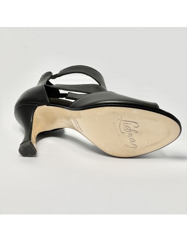 Scarpa da ballo donna latino americano ballo da sala liscio pelle nera suola cuoio tacco 80 rocchetto