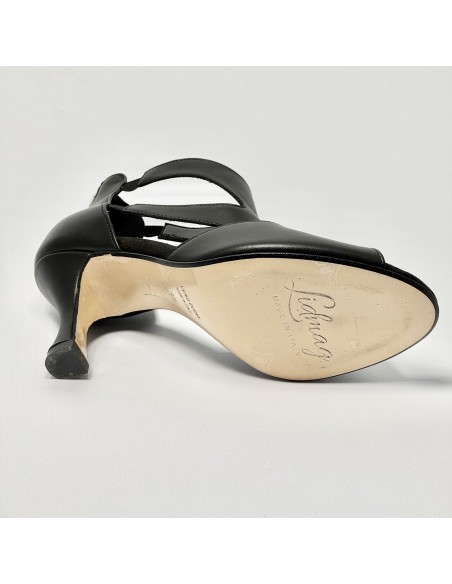 Scarpa da ballo donna latino americano ballo da sala liscio pelle nera suola cuoio tacco 80 rocchetto