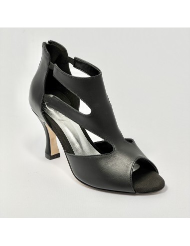 Scarpa da ballo donna latino americano ballo da sala liscio pelle nera suola cuoio tacco 80 rocchetto