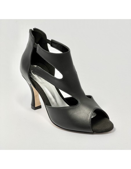 Scarpa da ballo donna latino americano ballo da sala liscio pelle nera suola cuoio tacco 80 rocchetto