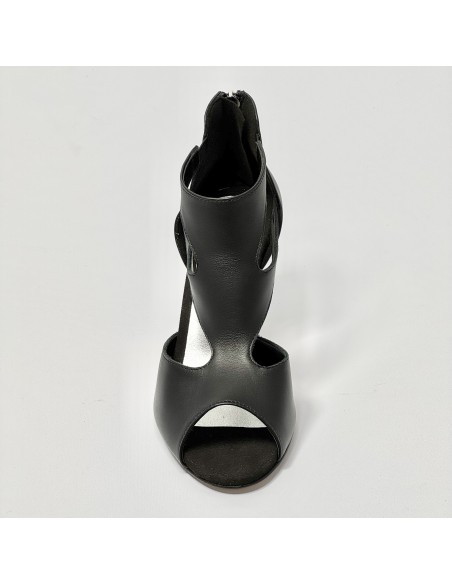 Scarpa da ballo donna latino americano ballo da sala liscio pelle nera suola cuoio tacco 80 rocchetto