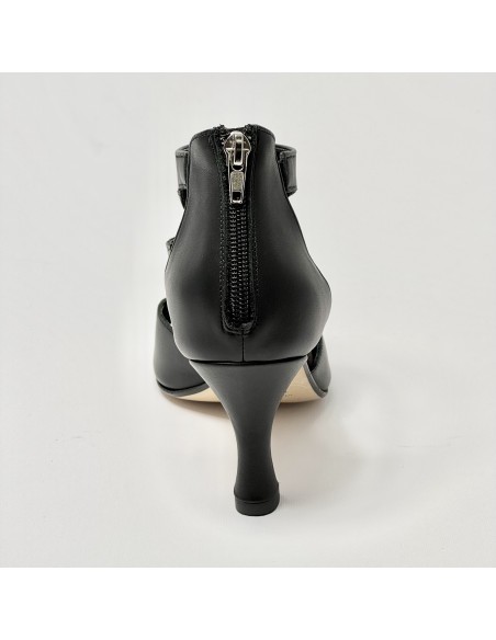 Scarpa da ballo donna latino americano ballo da sala liscio pelle nera suola cuoio tacco 80 rocchetto