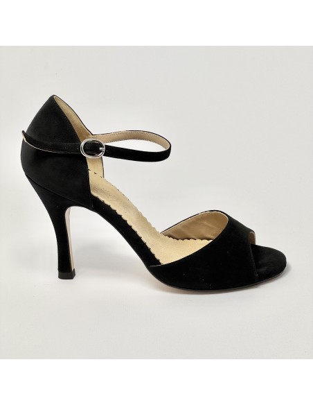 Scarpa da ballo donna tango argentino kizomba ballo da sala liscio camoscio nero suola cuoio pomiciato tacco 90 sottile