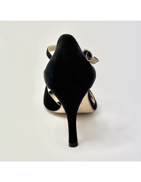 Scarpa da ballo donna tango argentino kizomba ballo da sala liscio camoscio nero suola cuoio pomiciato tacco 90 sottile