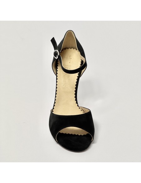Scarpa da ballo donna tango argentino kizomba ballo da sala liscio camoscio nero suola cuoio pomiciato tacco 90 sottile